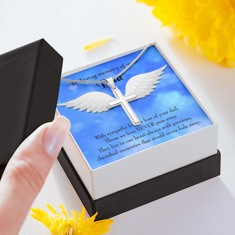 Cherished Memories Dad Memorial Gift Dad Memorial Cross Necklace Sympathy Gift Loss of Father Condolence Message Card-Express Your Love Gifts