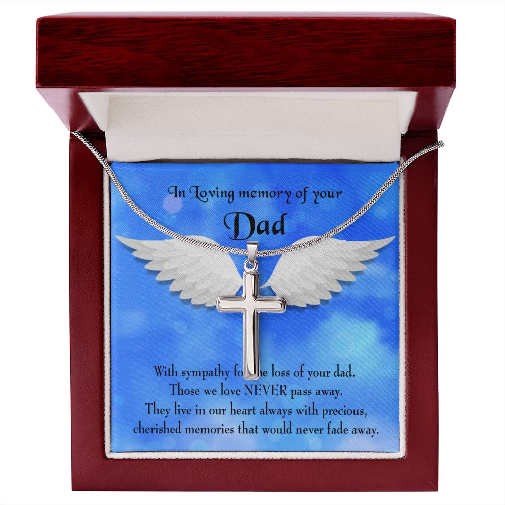 Cherished Memories Dad Memorial Gift Dad Memorial Cross Necklace Sympathy Gift Loss of Father Condolence Message Card-Express Your Love Gifts