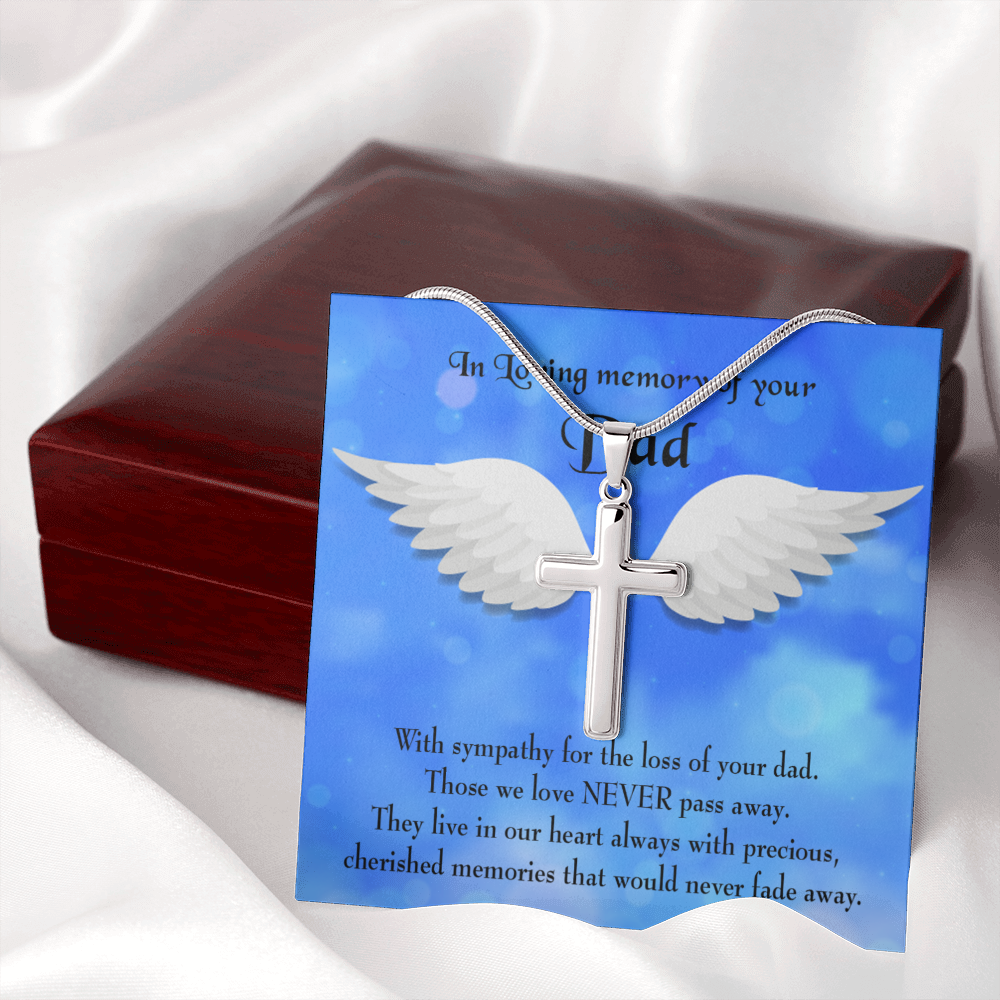 Cherished Memories Dad Memorial Gift Dad Memorial Cross Necklace Sympathy Gift Loss of Father Condolence Message Card-Express Your Love Gifts