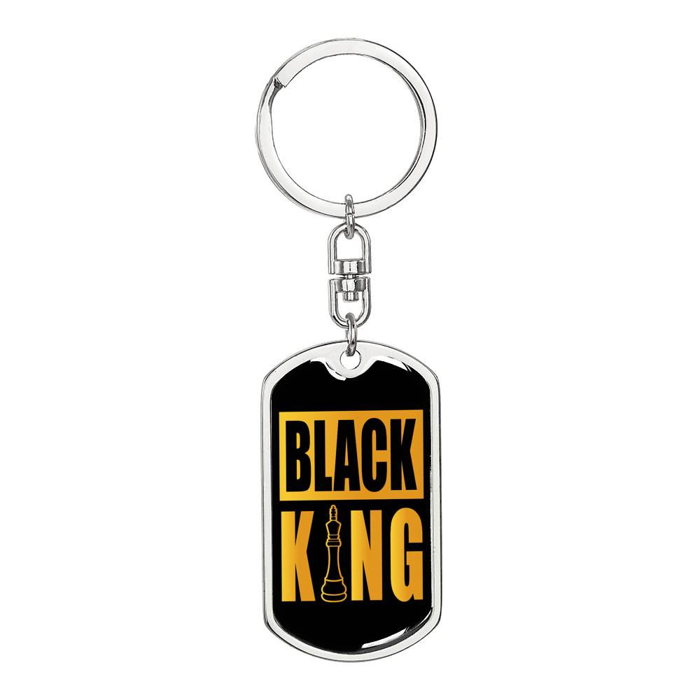 Chess Fan Gift Black King Power Piece Keychain Dog Tag Stainless Steel or 18k Gold-Express Your Love Gifts
