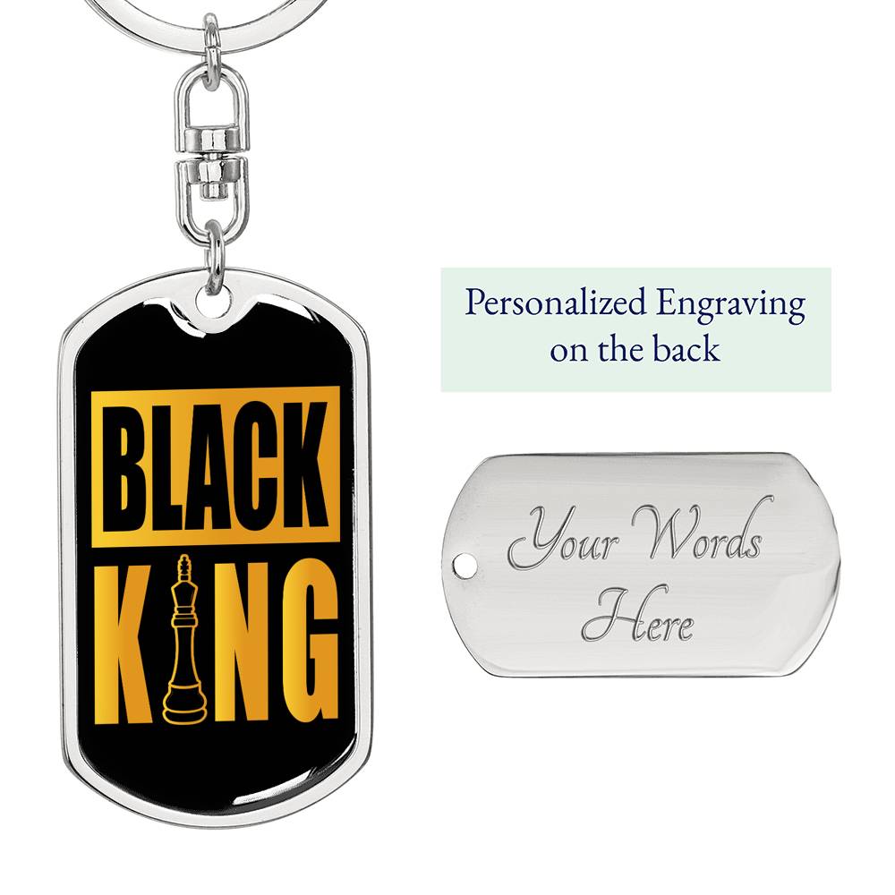 Chess Fan Gift Black King Power Piece Keychain Dog Tag Stainless Steel or 18k Gold-Express Your Love Gifts