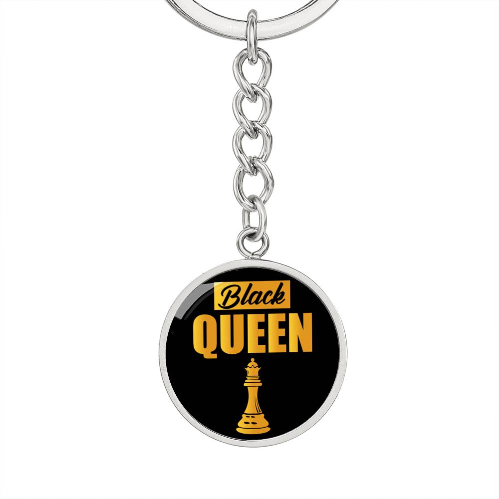 Chess Fan Gift Black Queen Circle Keychain Stainless Steel or 18k Gold Pendant-Express Your Love Gifts