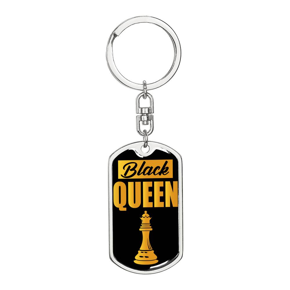 Chess Fan Gift Black Queen Keychain Dog Tag Stainless Steel or 18k Gold-Express Your Love Gifts