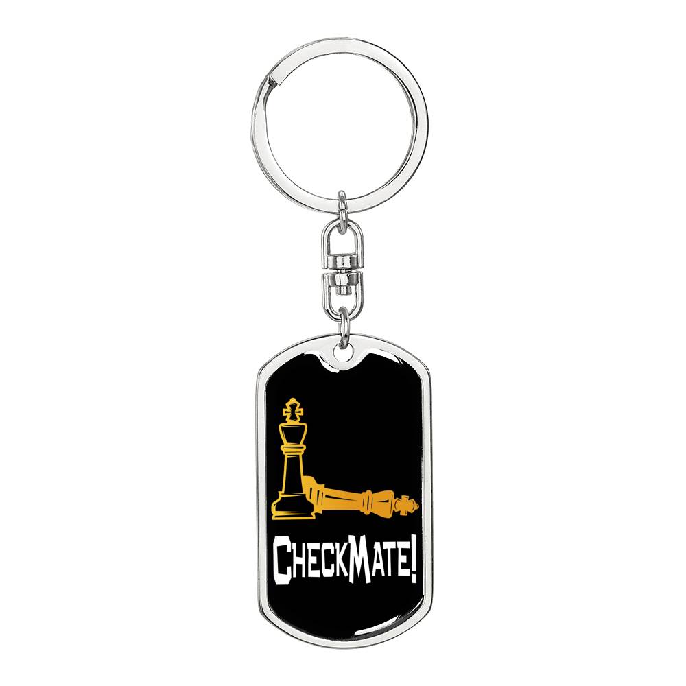 Chess Fan Gift Check Mate Keychain Dog Tag Stainless Steel or 18k Gold-Express Your Love Gifts