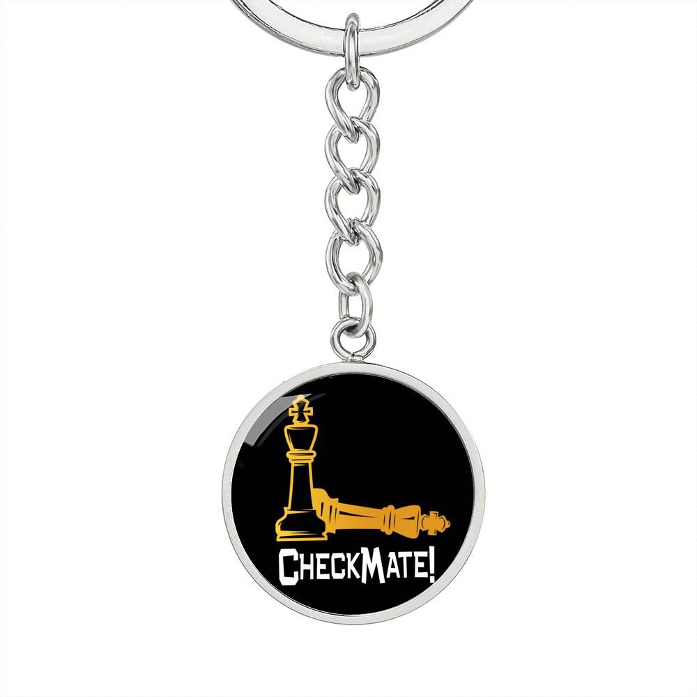 Chess Fan Gift Check Mate Keychain Stainless Steel or 18k Gold Circle Pendant-Express Your Love Gifts