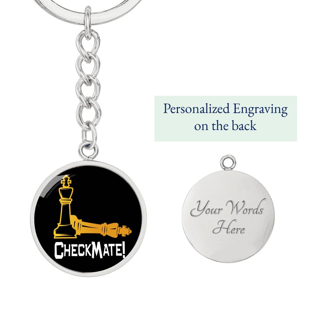 Chess Fan Gift Check Mate Keychain Stainless Steel or 18k Gold Circle Pendant-Express Your Love Gifts