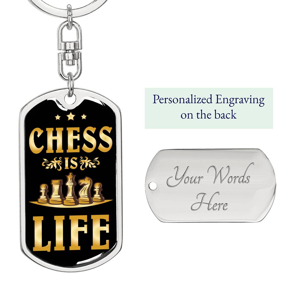 Chess Fan Gift Chess Is Life Keychain Dog Tag Stainless Steel or 18k Gold-Express Your Love Gifts