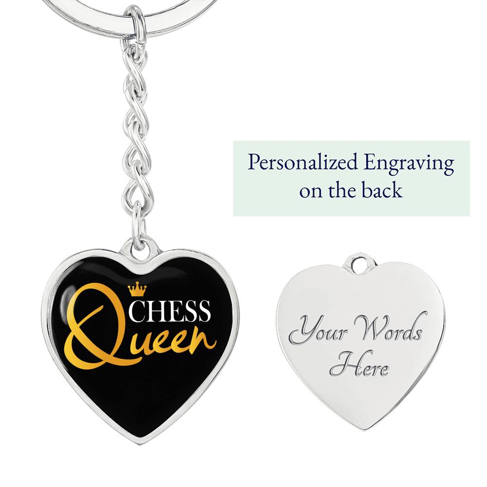 Chess Fan Gift Chess Queen Heart Keychain Stainless Steel or 18k Gold-Express Your Love Gifts