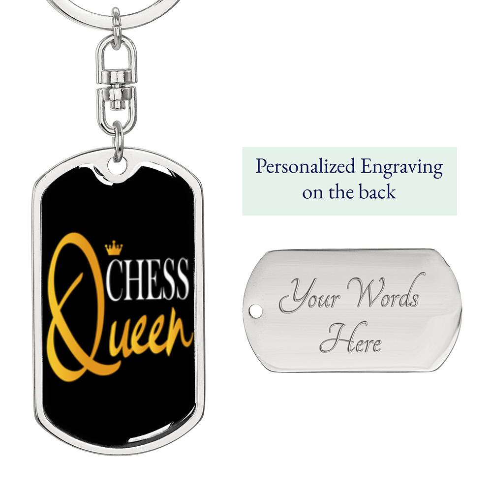 Chess Fan Gift Chess Queen Keychain Dog Tag Stainless Steel or 18k Gold-Express Your Love Gifts