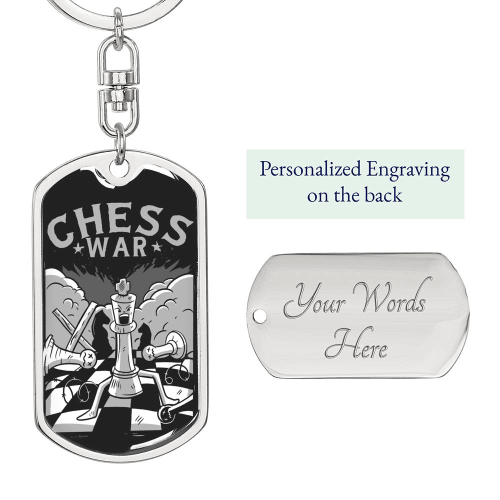 Chess Fan Gift Chess War Keychain Dog Tag Stainless Steel or 18k Gold-Express Your Love Gifts