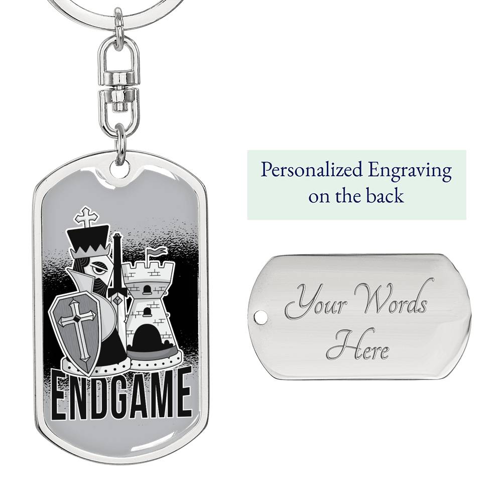 Chess Fan Gift End Game Keychain Dog Tag Stainless Steel or 18k Gold-Express Your Love Gifts