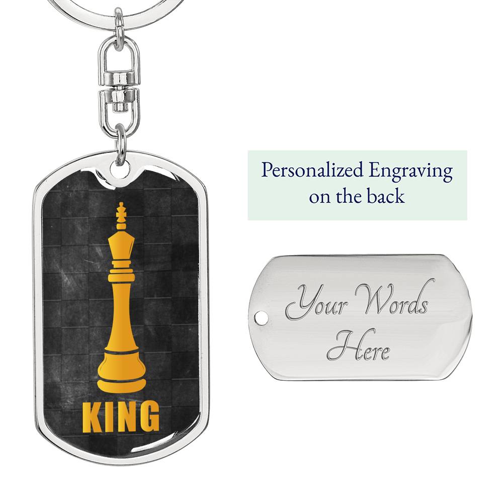 Chess Fan Gift King Chess Piece Keychain Dog Tag Stainless Steel or 18k Gold-Express Your Love Gifts