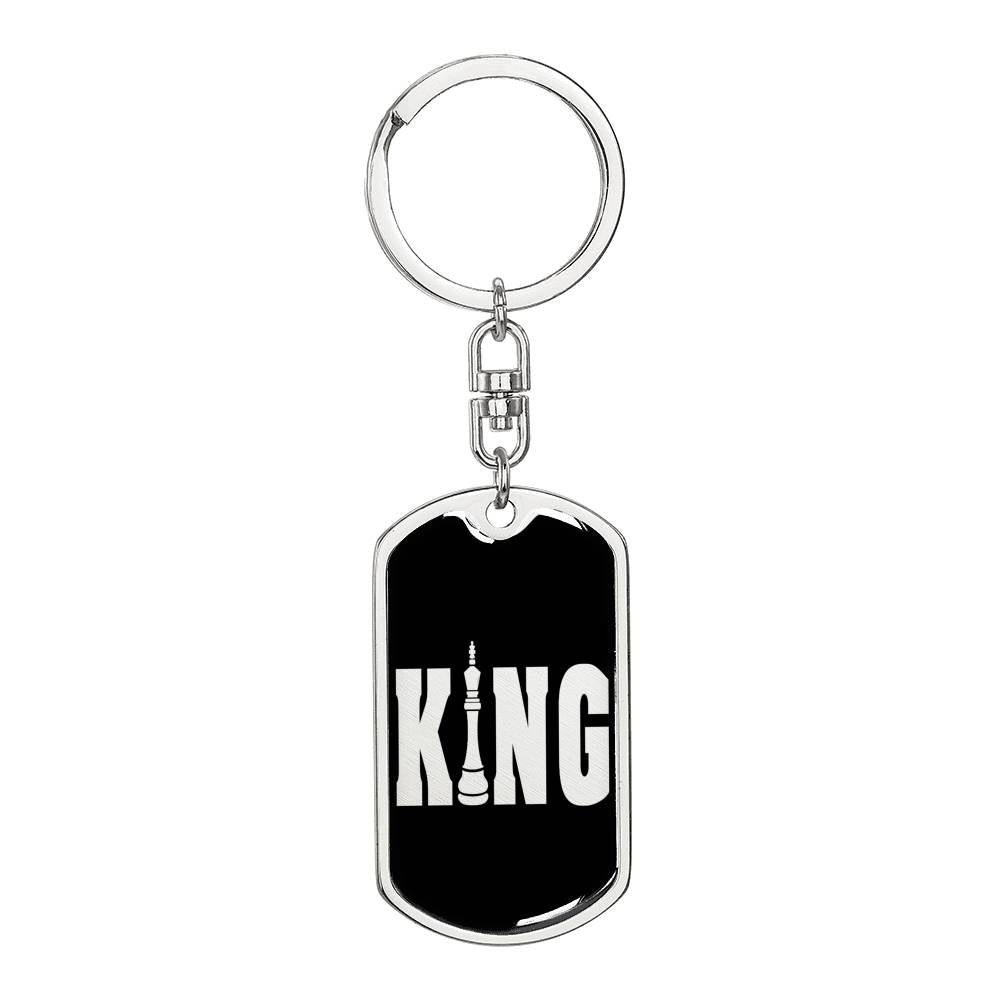 Chess Fan Gift King Keychain Dog Tag Stainless Steel or 18k Gold-Express Your Love Gifts