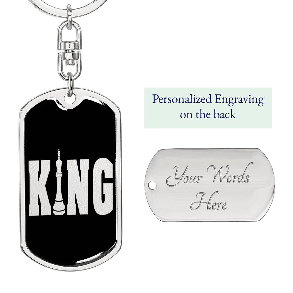 Chess Fan Gift King Keychain Dog Tag Stainless Steel or 18k Gold-Express Your Love Gifts