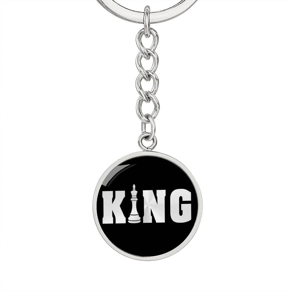 Chess Fan Gift King Keychain Stainless Steel or 18k Gold Circle Pendant-Express Your Love Gifts