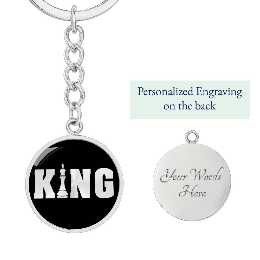 Chess Fan Gift King Keychain Stainless Steel or 18k Gold Circle Pendant-Express Your Love Gifts