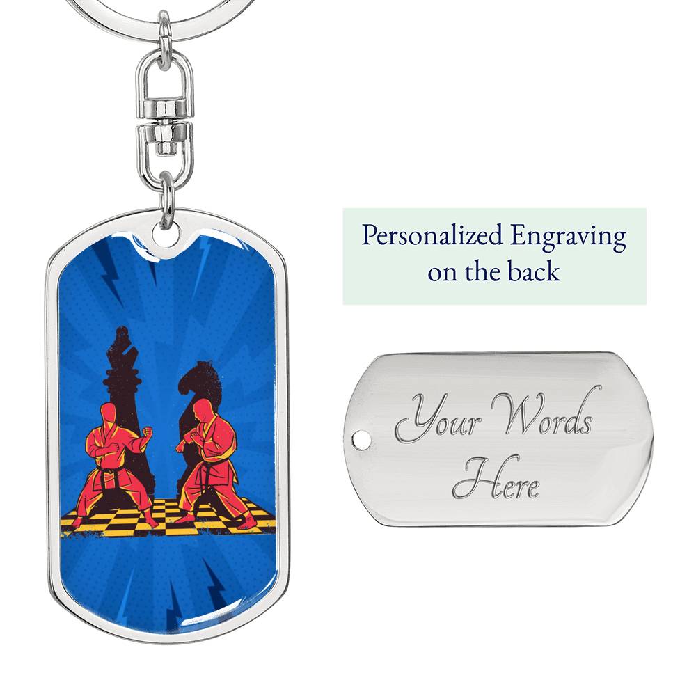 Chess Fan Gift Martial Artist Keychain Dog Tag Stainless Steel or 18k Gold-Express Your Love Gifts