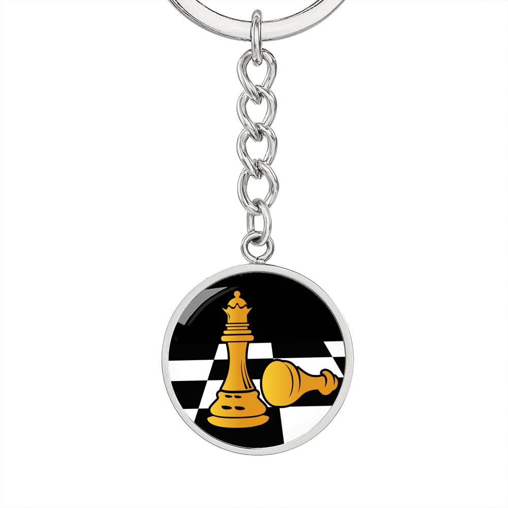 Chess Fan Gift Queen's Gambit Keychain Stainless Steel or 18k Gold Circle Pendant-Express Your Love Gifts
