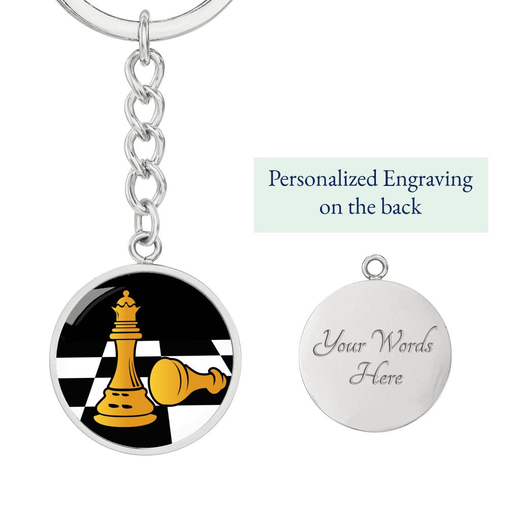 Chess Fan Gift Queen's Gambit Keychain Stainless Steel or 18k Gold Circle Pendant-Express Your Love Gifts