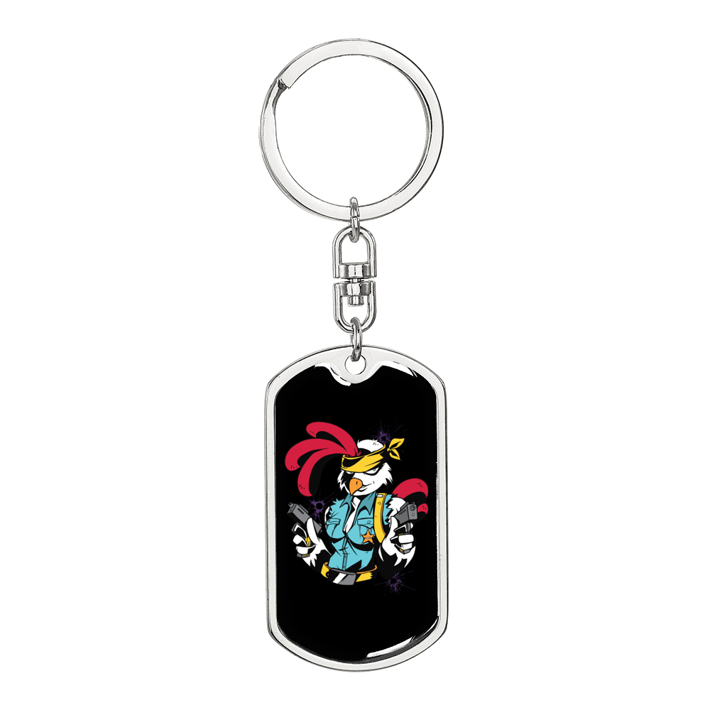 Chick Guns Keychain Stainless Steel or 18k Gold Dog Tag Keyring-Express Your Love Gifts