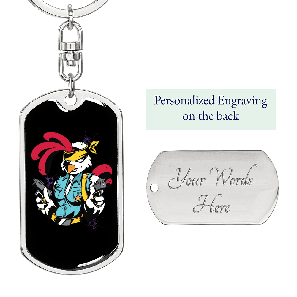 Chick Guns Keychain Stainless Steel or 18k Gold Dog Tag Keyring-Express Your Love Gifts