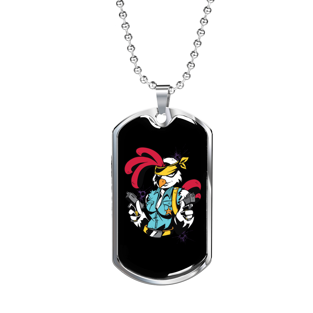 Chick Guns Necklace Stainless Steel or 18k Gold Dog Tag 24"-Express Your Love Gifts