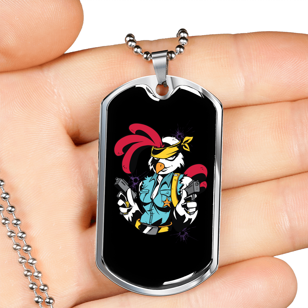 Chick Guns Necklace Stainless Steel or 18k Gold Dog Tag 24"-Express Your Love Gifts