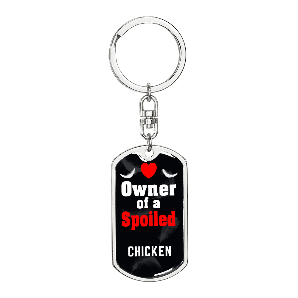 Chicken Bird Keychain Stainless Steel or 18k Gold Dog Tag Keyring-Express Your Love Gifts