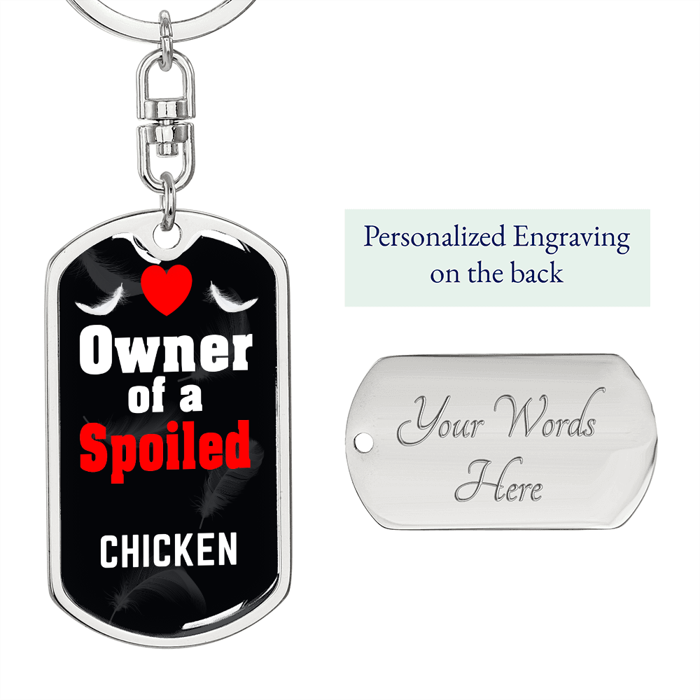 Chicken Bird Keychain Stainless Steel or 18k Gold Dog Tag Keyring-Express Your Love Gifts