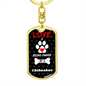 Chihuahua Keychain Stainless Steel or 18k Gold Dog Tag Keyring-Express Your Love Gifts