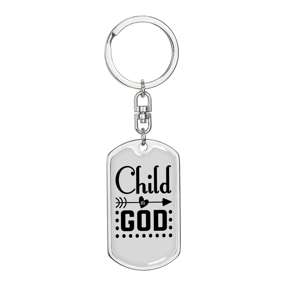 Child Of God Arrow Heart Keychain Stainless Steel or 18k Gold Dog Tag Keyring-Express Your Love Gifts