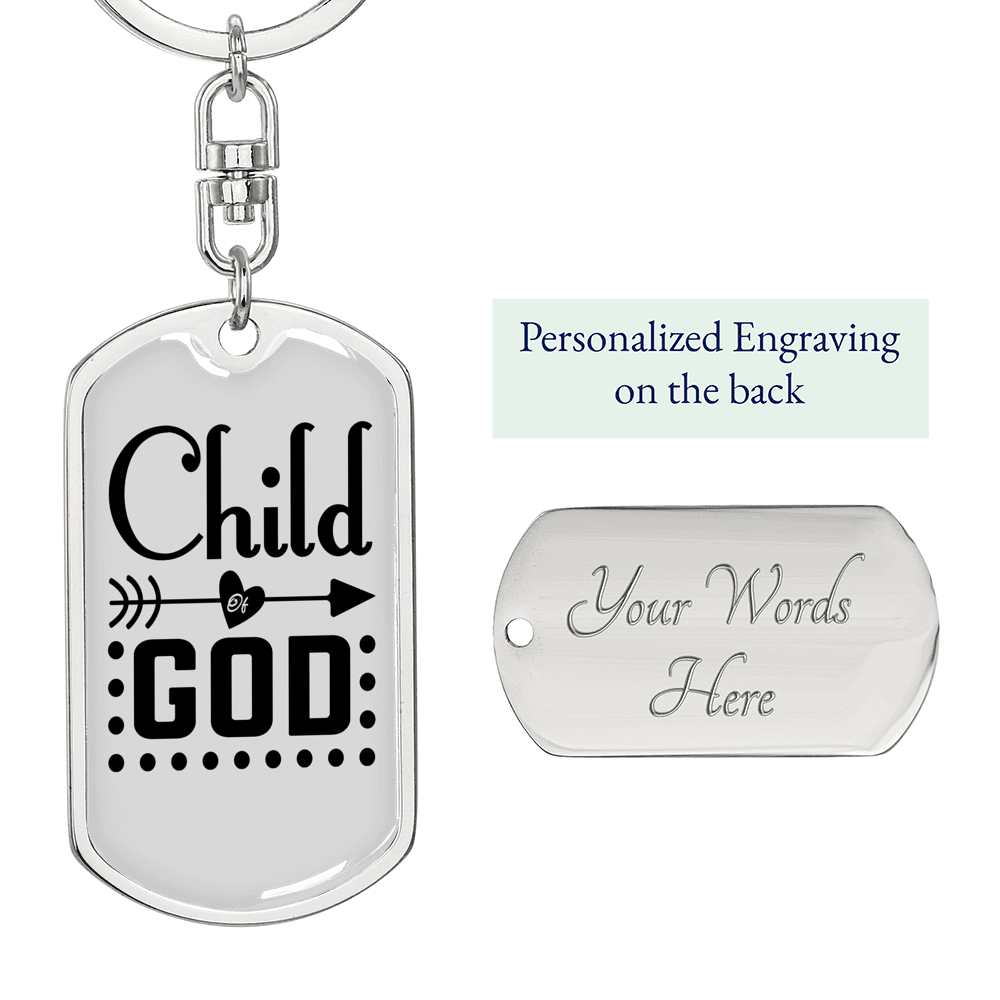 Child Of God Arrow Heart Keychain Stainless Steel or 18k Gold Dog Tag Keyring-Express Your Love Gifts
