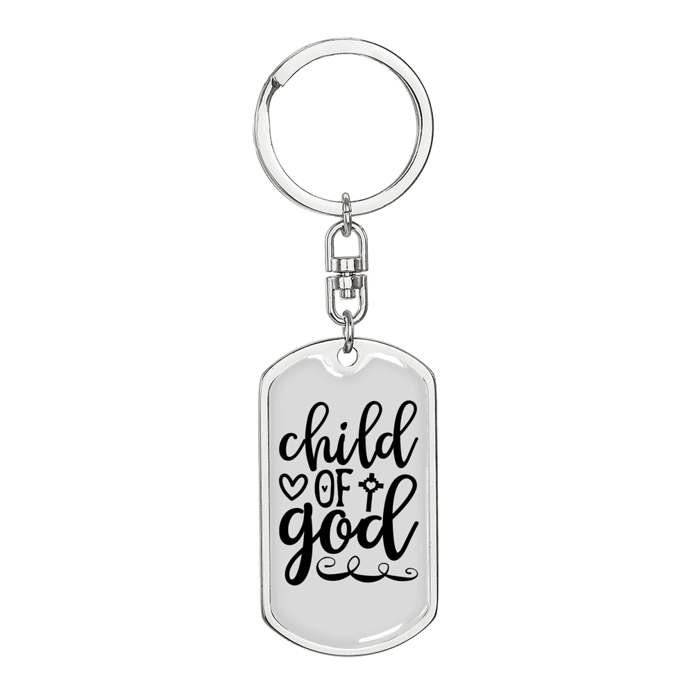 Child Of God Keychain Stainless Steel or 18k Gold Dog Tag Keyring-Express Your Love Gifts
