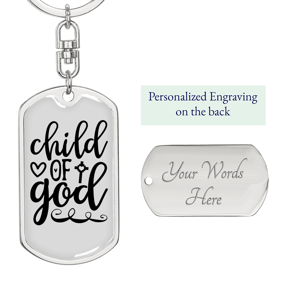 Child Of God Keychain Stainless Steel or 18k Gold Dog Tag Keyring-Express Your Love Gifts