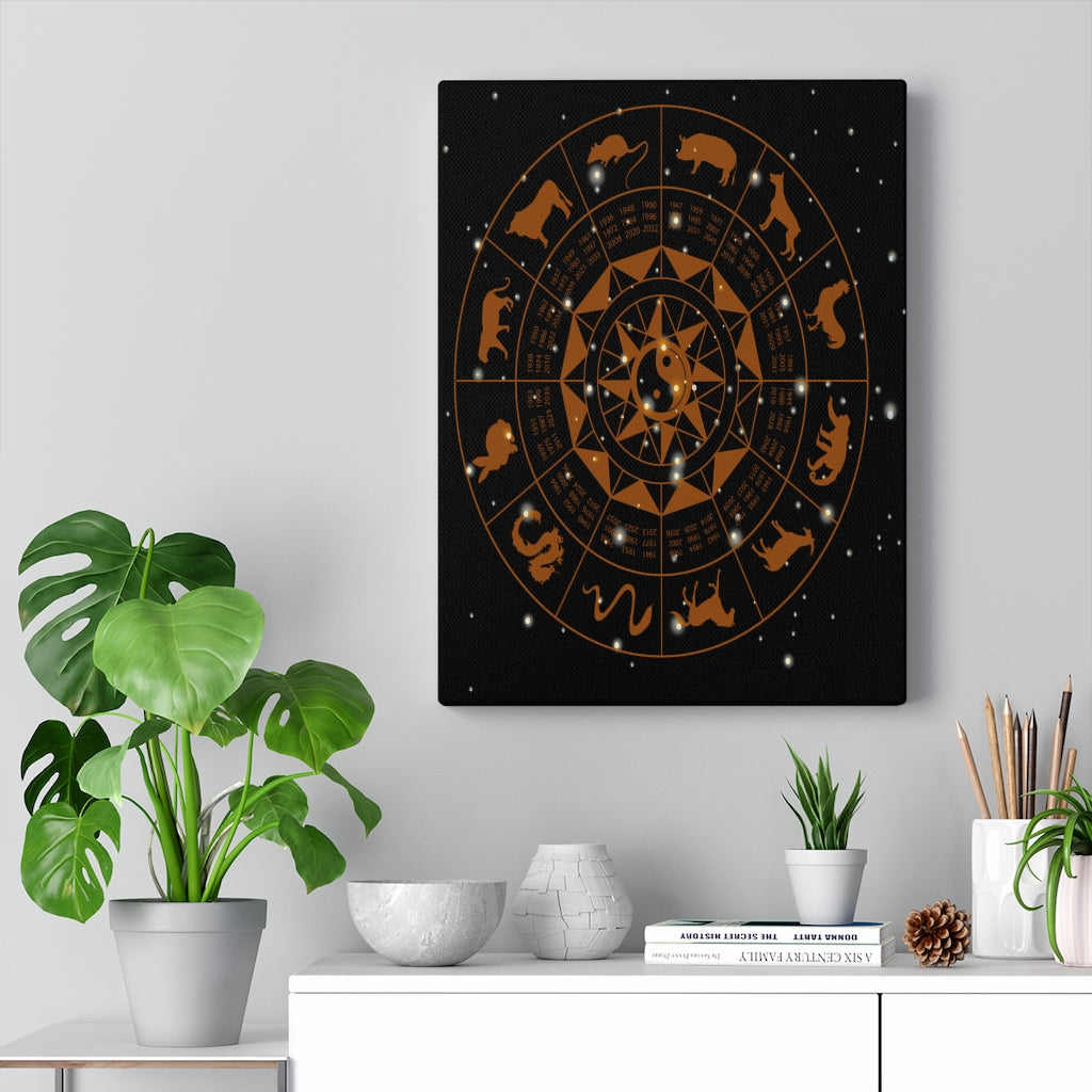 Chinese Horoscope Wheel Ready To Hang Stretched Canvas Wall Art Unframed-Express Your Love Gifts