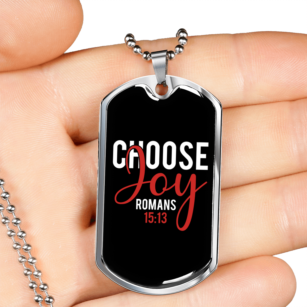 Choose Joy Romans 15:13 Necklace Stainless Steel or 18k Gold Dog Tag 24" Chain-Express Your Love Gifts