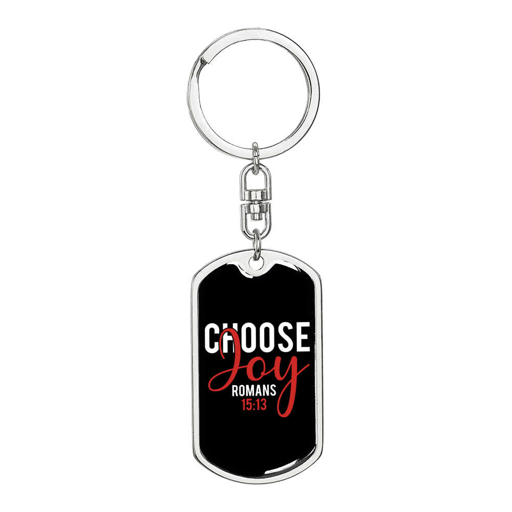 Choose Joy Romans Christian Keychain Stainless Steel or 18k Gold Dog Tag Keyring-Express Your Love Gifts