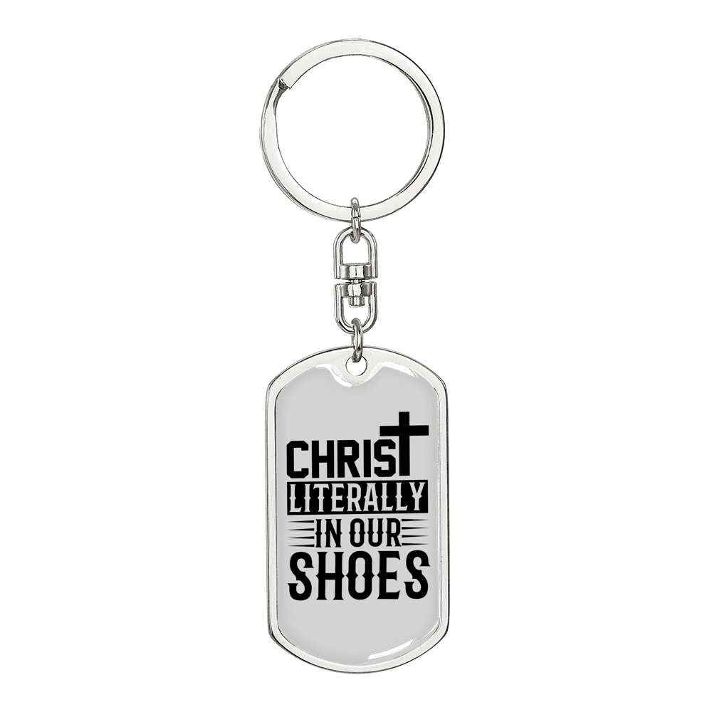 Christ In Our Shoes Keychain Stainless Steel or 18k Gold Dog Tag Keyring-Express Your Love Gifts