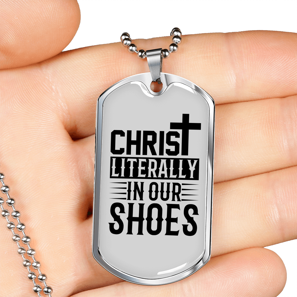 Christ In Our Shoes Necklace Stainless Steel or 18k Gold Dog Tag 24" Chain-Express Your Love Gifts