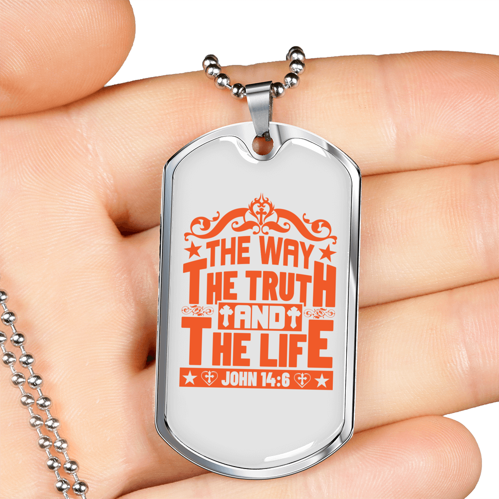 Christ Way Truth Life John 14:6 Necklace Stainless Steel or 18k Gold Dog Tag 24" Chain-Express Your Love Gifts