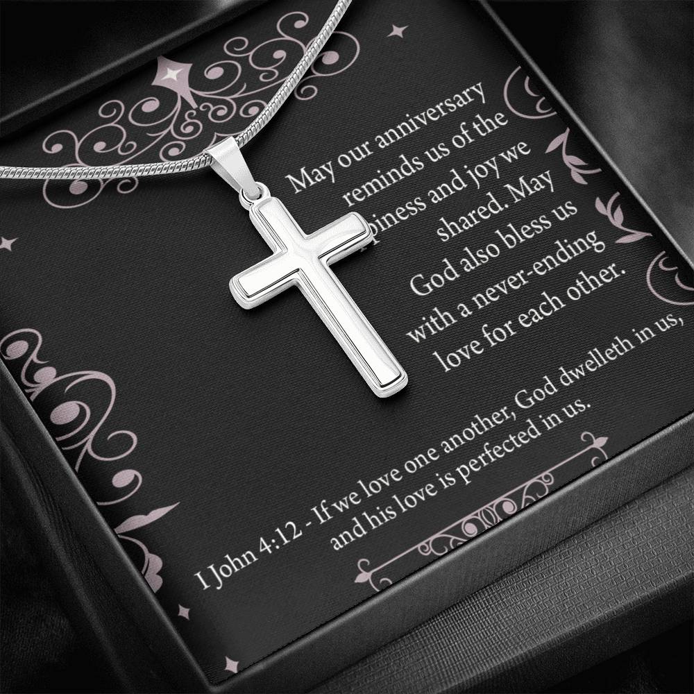 Christian Encouragement Anniversary Happiness 1 John 4:12 Cross Card Necklace w Stainless Steel Pendant-Express Your Love Gifts