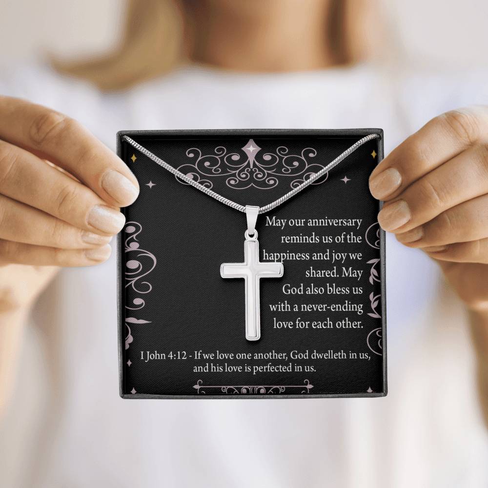 Christian Encouragement Anniversary Happiness 1 John 4:12 Cross Card Necklace w Stainless Steel Pendant-Express Your Love Gifts