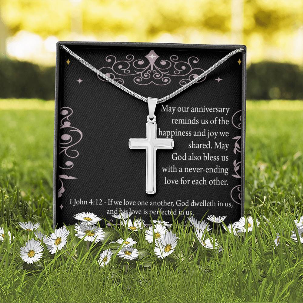 Christian Encouragement Anniversary Happiness 1 John 4:12 Cross Card Necklace w Stainless Steel Pendant-Express Your Love Gifts
