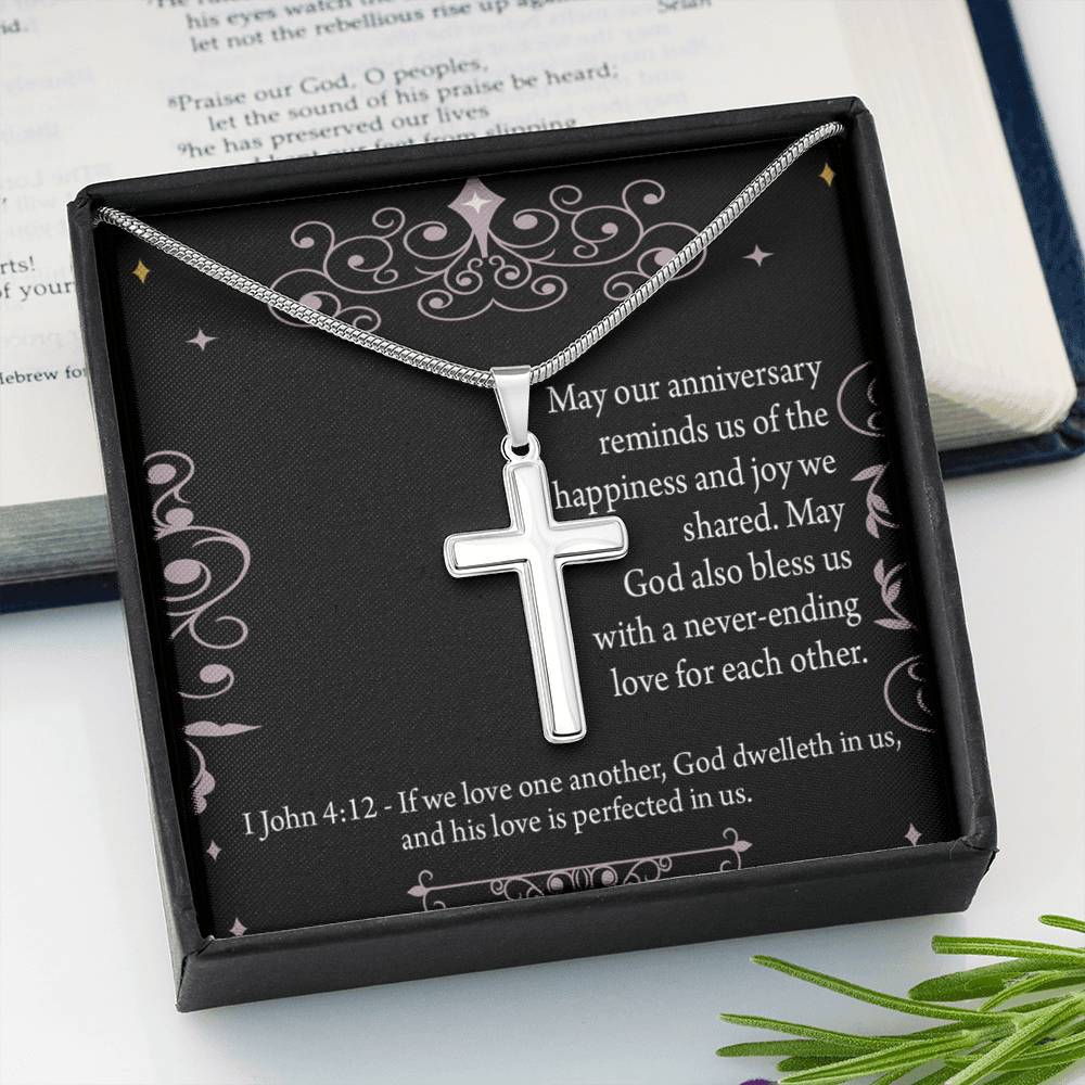 Christian Encouragement Anniversary Happiness 1 John 4:12 Cross Card Necklace w Stainless Steel Pendant-Express Your Love Gifts