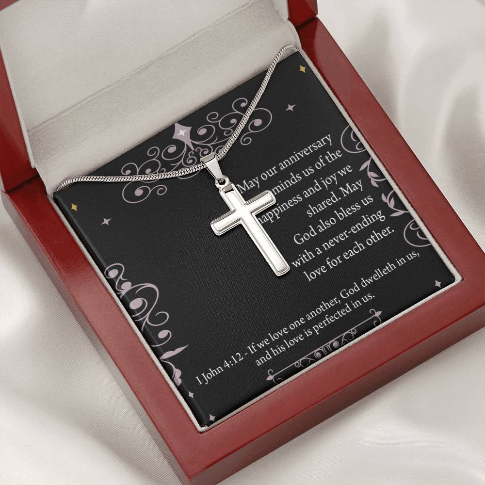 Christian Encouragement Anniversary Happiness 1 John 4:12 Cross Card Necklace w Stainless Steel Pendant-Express Your Love Gifts