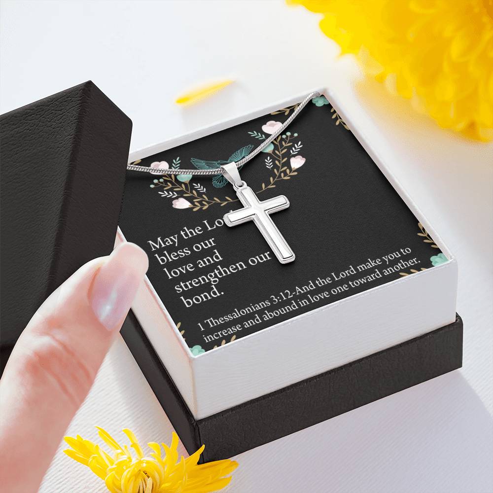 Christian Encouragement Anniversary Lord Bless Our Love 1 Thessalonians 3:12 Cross Card Necklace w Stainless Steel Pendant-Express Your Love Gifts