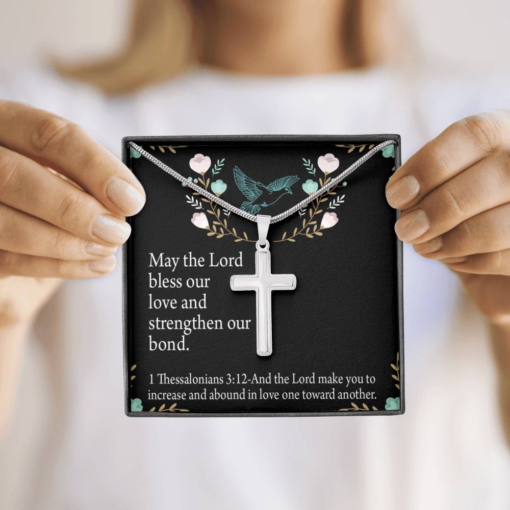 Christian Encouragement Anniversary Lord Bless Our Love 1 Thessalonians 3:12 Cross Card Necklace w Stainless Steel Pendant-Express Your Love Gifts