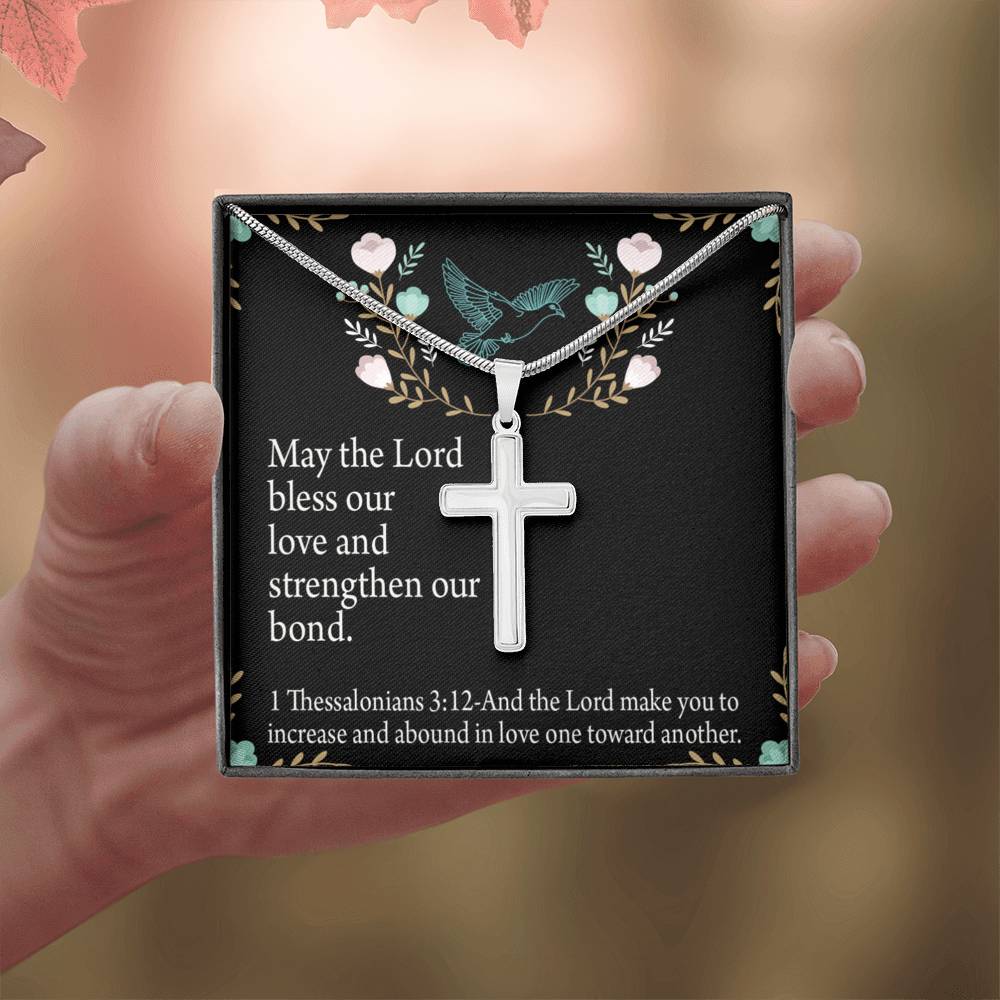 Christian Encouragement Anniversary Lord Bless Our Love 1 Thessalonians 3:12 Cross Card Necklace w Stainless Steel Pendant-Express Your Love Gifts