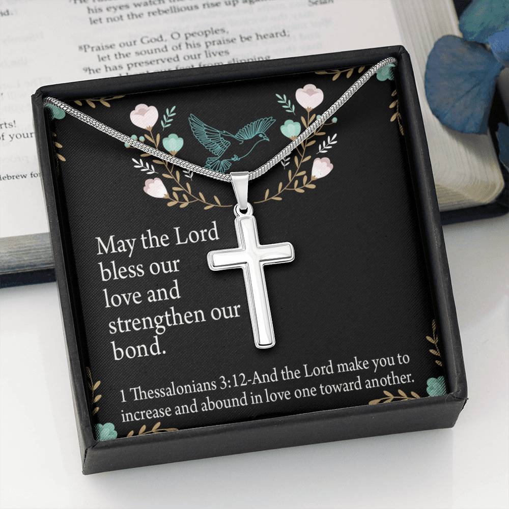 Christian Encouragement Anniversary Lord Bless Our Love 1 Thessalonians 3:12 Cross Card Necklace w Stainless Steel Pendant-Express Your Love Gifts