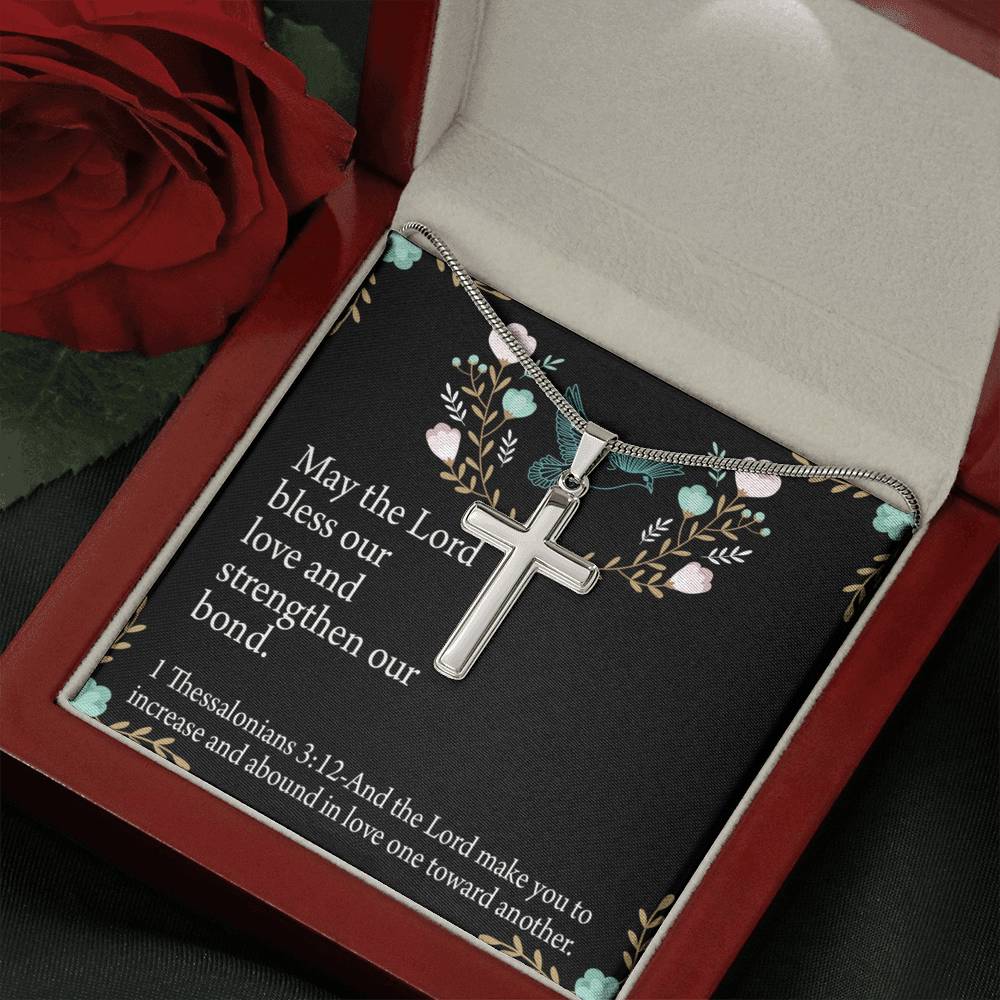 Christian Encouragement Anniversary Lord Bless Our Love 1 Thessalonians 3:12 Cross Card Necklace w Stainless Steel Pendant-Express Your Love Gifts